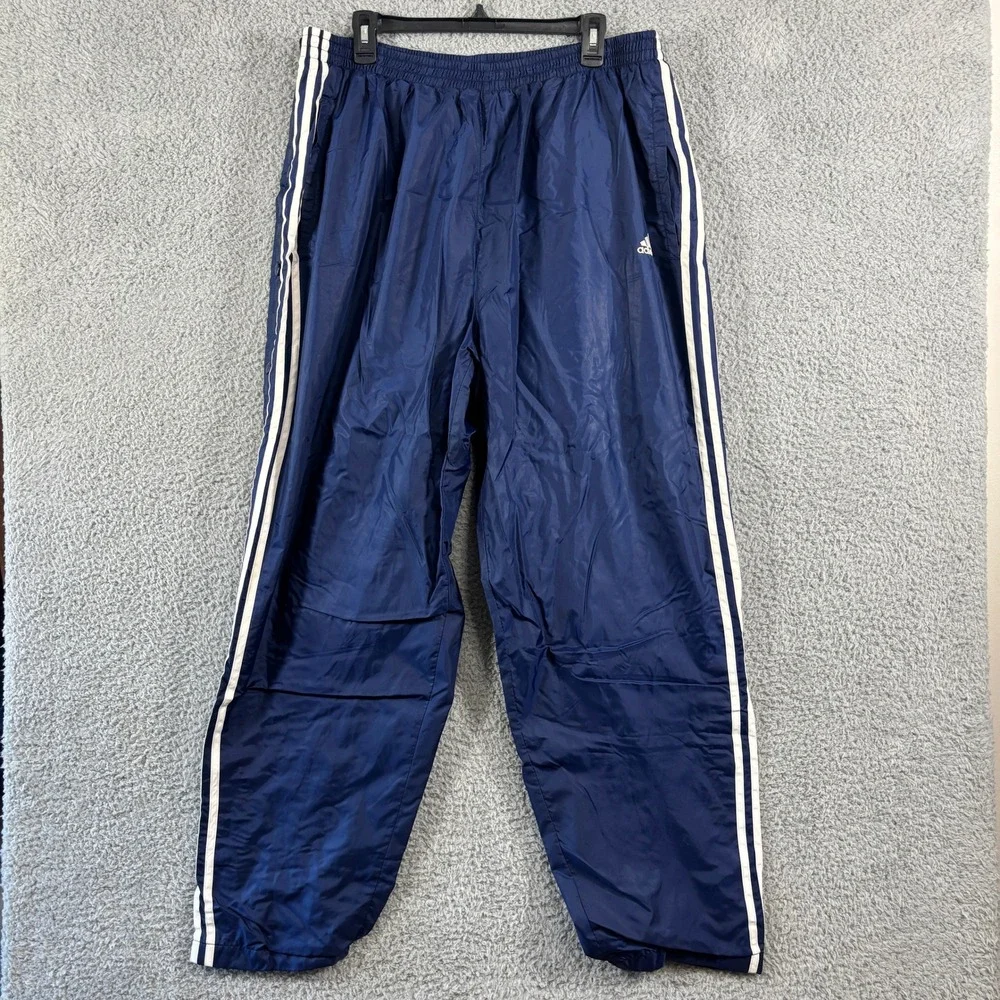 Adidas Team Vintage Navy Blue Breakaway Snap Track Pants Mens 2XL 3-Stripe Nylon